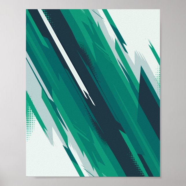 Poster Art Abstrait géométrique vert dynamique (Devant)