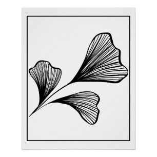 Poster Art Abstrait Ginkgo Leaf Line - Art Moderne Élégan
