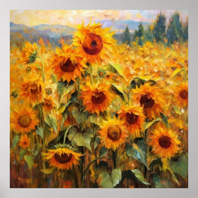 Poster Art Abstrait Golden Sunflower Family (Devant)