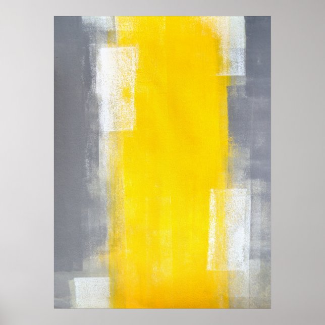 Poster Art Abstrait gris et jaune (Devant)