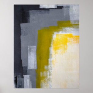 Poster Art Abstrait gris et jaune "Block Party"