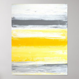 Poster Art abstrait gris et jaune "plié"
