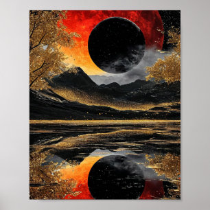 Poster art abstrait lune noire