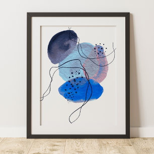 Poster Art abstrait moderne contemporain bleu marine noir