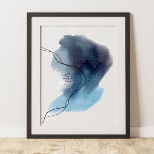 Poster Art Abstrait Moderne Contemporain Bleu Noir 