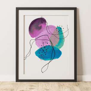 Poster Art abstrait moderne contemporain violet sarcelle 