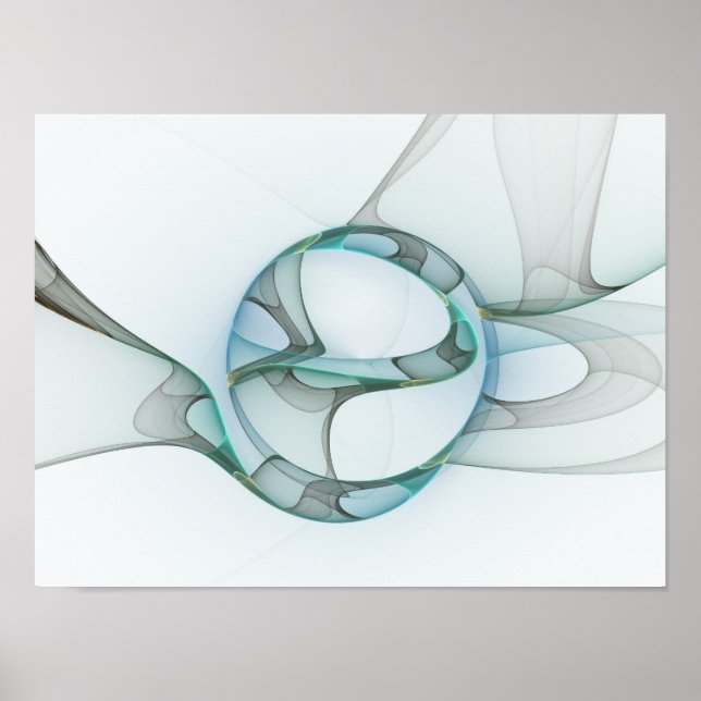 Poster Art Abstrait moderne Fractal Bleu Turquoise Gris (Devant)