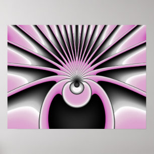 Poster Art Abstrait moderne Fractal rose Gris noir