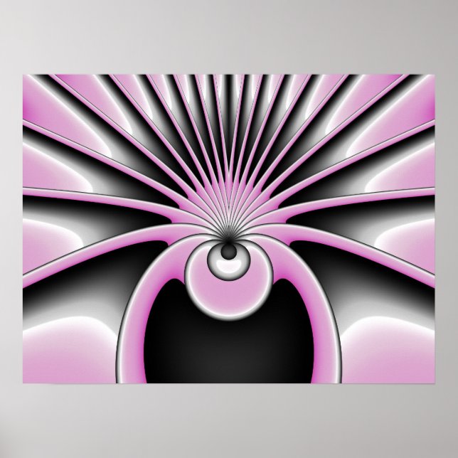 Poster Art Abstrait moderne Fractal rose Gris noir (Devant)