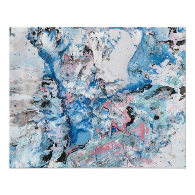 Poster Art Abstrait moderne Rose Bleu Noir Blanc tendance (Devant)