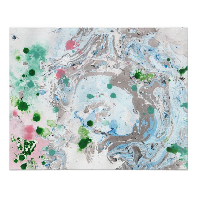 Poster Art Abstrait moderne rose bleu vert blanc tendance (Devant)