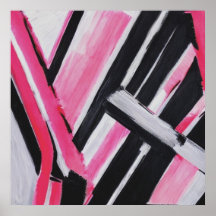 Art Abstrait noir, blanc et rose