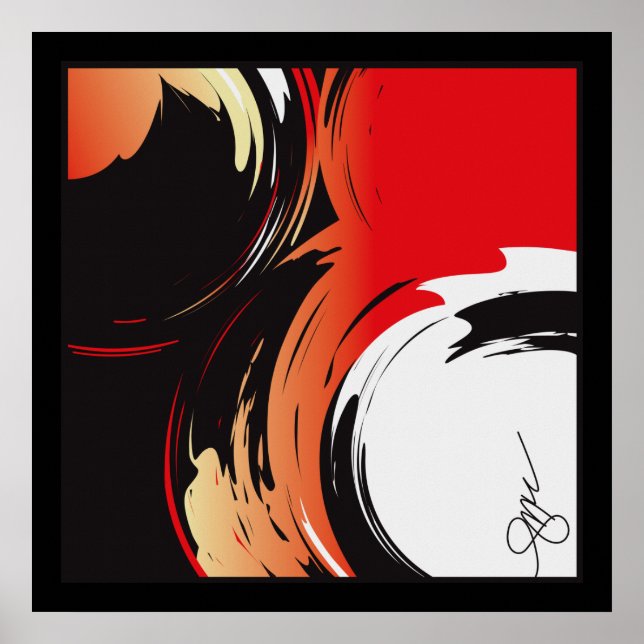 Poster Art Abstrait noir et blanc rouge (Devant)