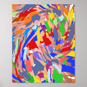 Poster Art Abstrait Rouge Bleu Jaune Rose Or