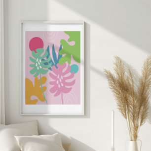 Poster Art abstrait simple floral tropical moderne rose