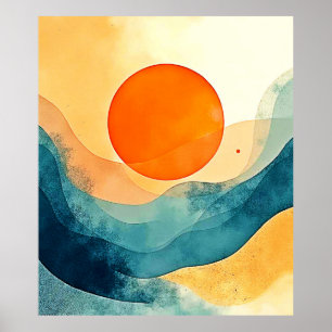 Poster Art Abstrait Sunset Waves
