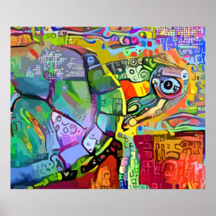POSTER ART ABSTRAIT SURRÉALISTE TORTUE COLORÉ