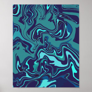 Poster Art abstrait tourbillonnant sombre en bleu et sarc