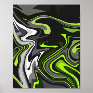 Poster Art Abstrait vert et gris fluide avec des perruque