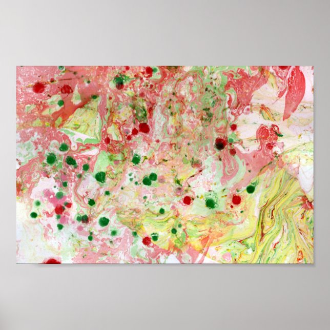 Poster Art Abstrait vert rose rouge jaune moderne coloré (Devant)