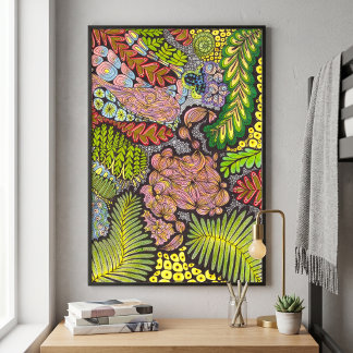 Poster Art abstrait zen doodle botanique boho psychédéliq