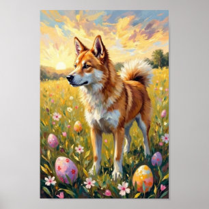 Poster Art Akita Pâques Lever de soleil Vintage