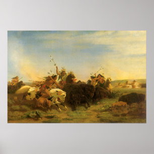 Poster Art américain de l'Ouest vintage, Chasse aux buffl