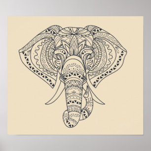 Poster Art animal africain d'éléphant tribal