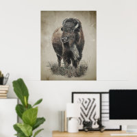 Art animalier bison buffle à l'aquarelle aspect vi
