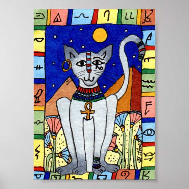 Poster Art antique égyptien Chat Mini Folk Art (Devant)