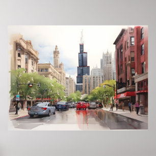 Poster art aquarelle Chicago