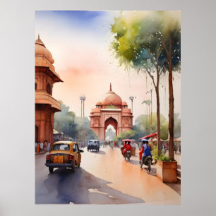 Poster art aquarelle de Delhi