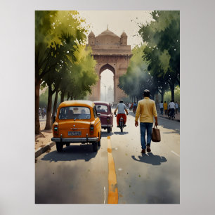 Poster art aquarelle de Delhi