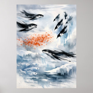 Poster Art aquarelle de la faune antarctique