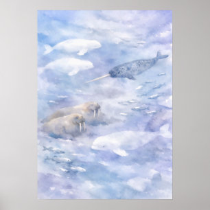 Poster Art aquarelle de la faune marine arctique
