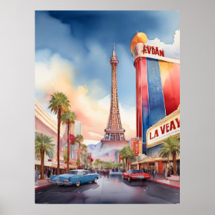 Poster art aquarelle de Las Vegas