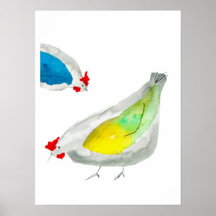 Poster Art aquarelle de poulets mignons