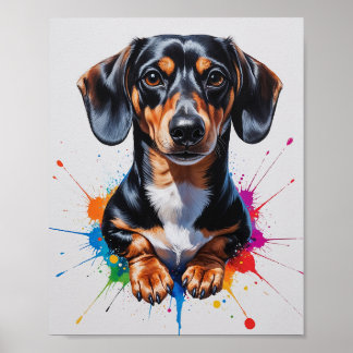 Poster Art aquarelle de teckel coloré