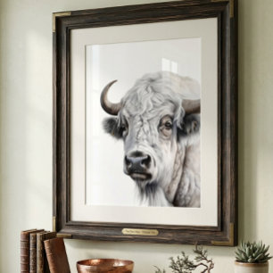 Poster Art aquarelle du bison blanc buffle