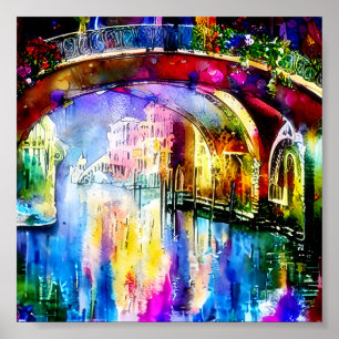 Poster art aquarelle lumineuse du canal de Venise
