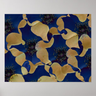 Poster Art beige et bleu couleur motif floral/fleur