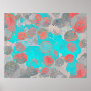 Poster Art bleu rouge romantique floral / motif de fleurs
