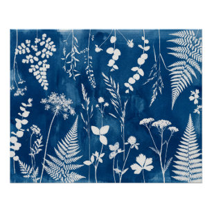 Poster Art botanique de fougère en cyanotype bleu indigo