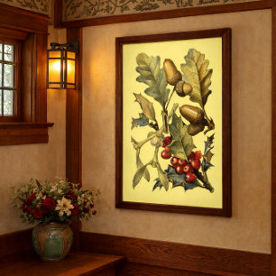 Poster Art botanique du chêne, du houx et du gui de style