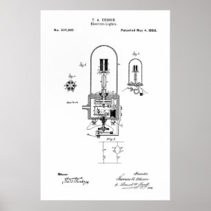 POSTER ART BREVET - EDISON LIGHT BULB - 1880