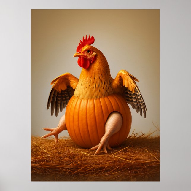 Poster Art citrouille Poulet, Amusant Mur de Poulet (Devant)