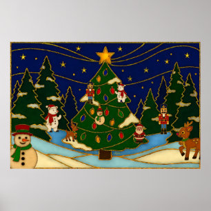 Poster Art cloisonné Forêt fantaisiste Noël classique
