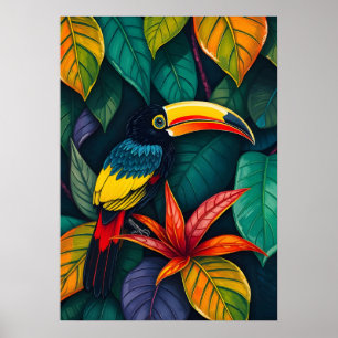 Poster Art coloré de la jungle toucane - Oiseau tropical