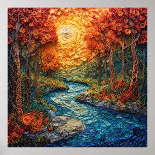 Poster Art coloré de quilling représentant un paysage aut