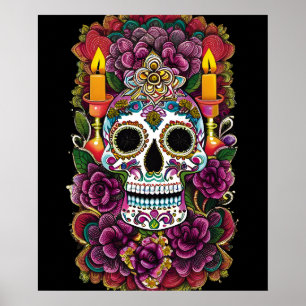 Poster Art crâne de sucre - Altar à la lueur des bougies